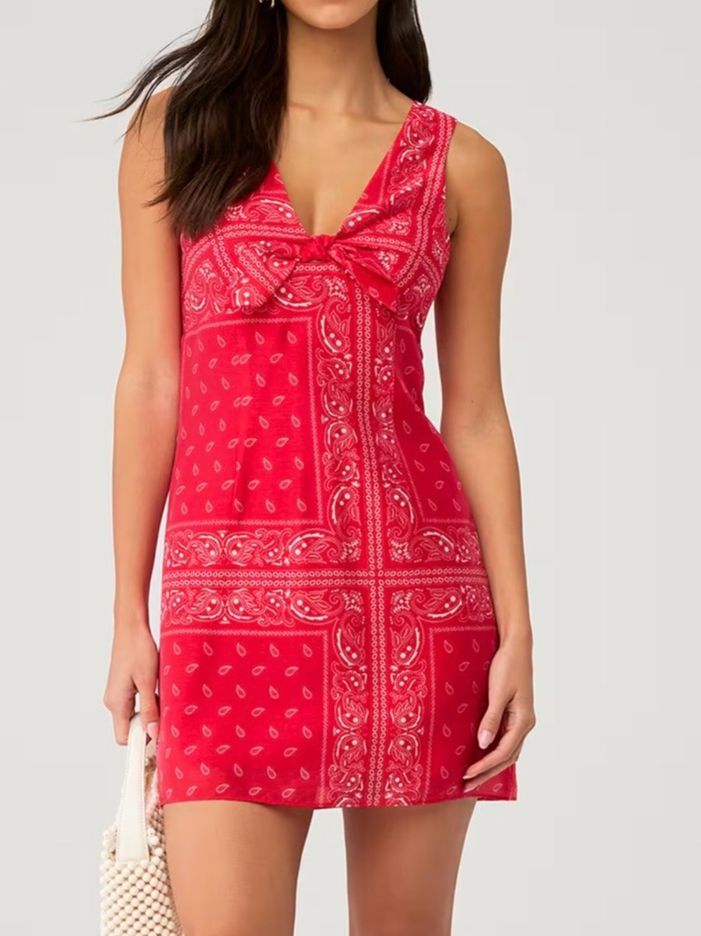 Red Bandana Print V-Neck Sleeveless Mini Dress